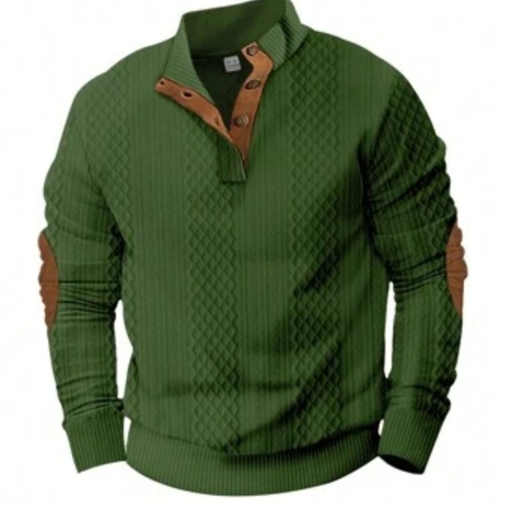 Mens Stand Up Collar Cable Knit Sweater Pullover with Elbow Pads.  NWOT